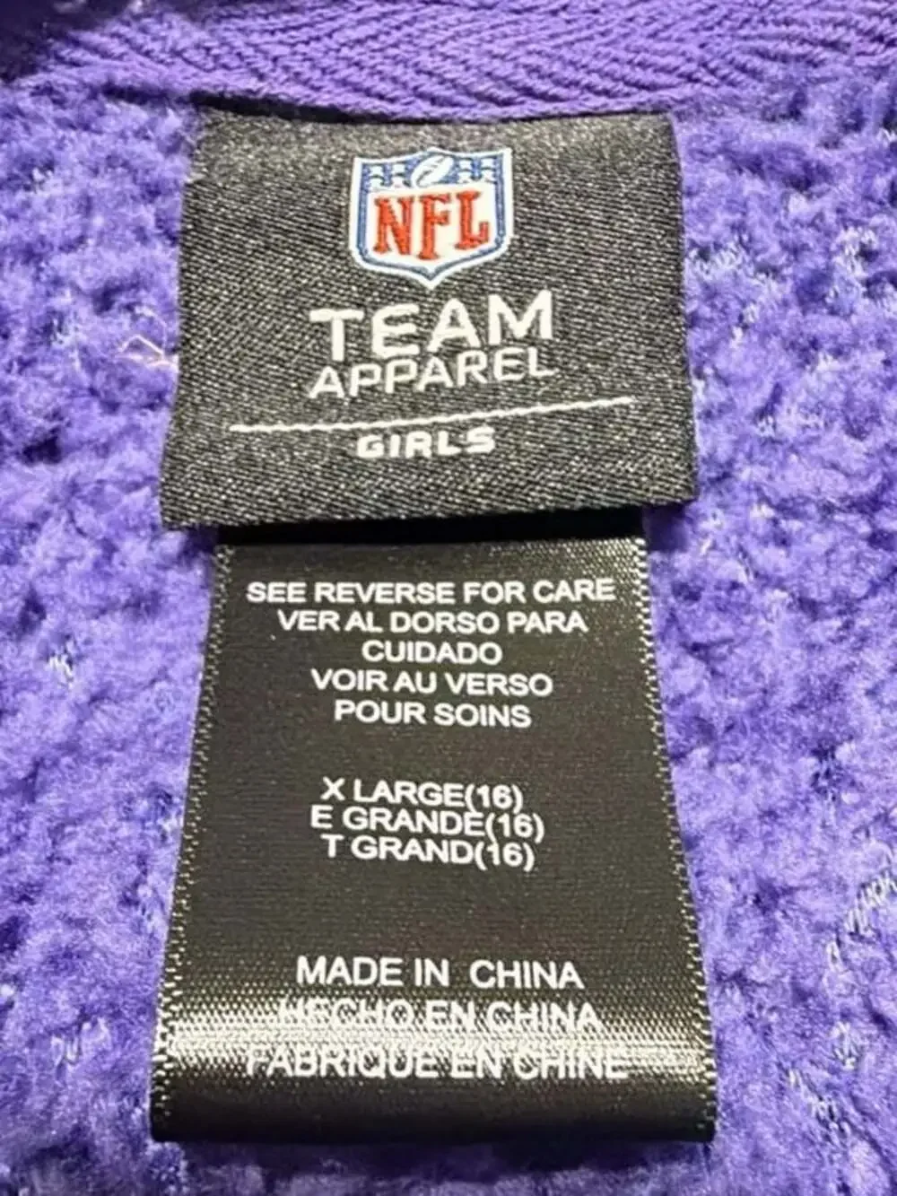 NFL Girls Minnesota Vikings Purple and Grey Sherpa Fleece Hoodie Youth Size XL